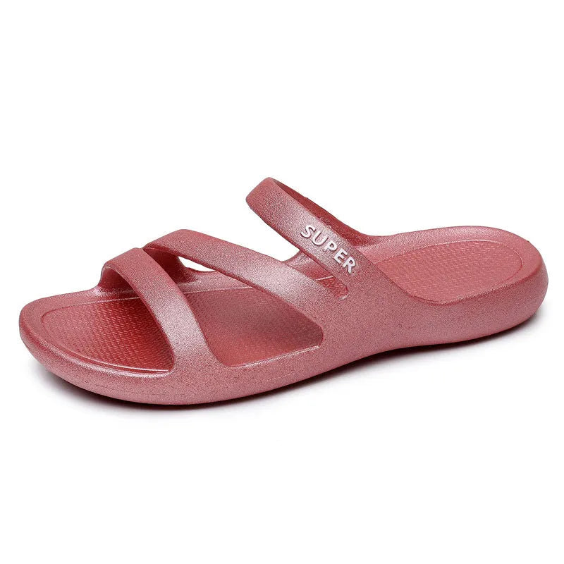 Women's non-slip PVC slippers in solid colour, lightweight flat style for summer casual wear, size 36-40