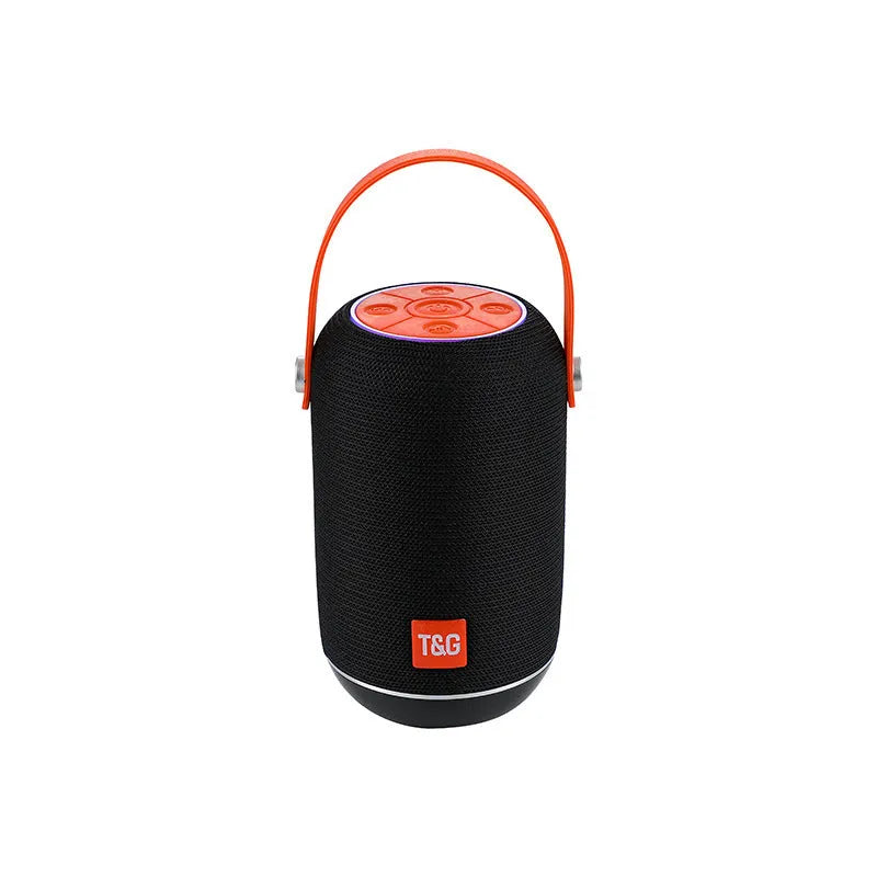 TG107 fabric portable Bluetooth speaker in blue with USB power, 10W output, and card insertion function
