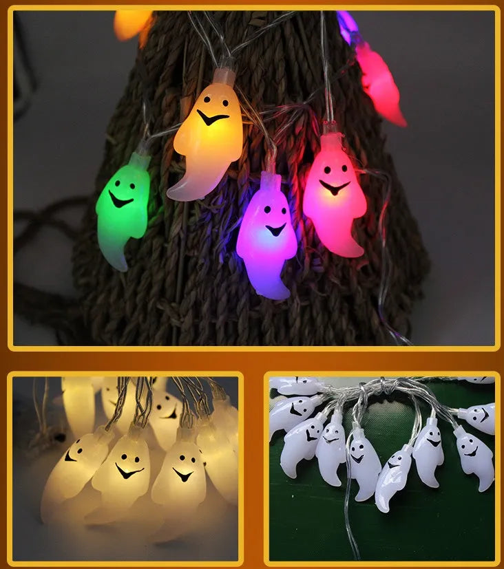 Halloween LED string lights with pumpkin and ghost decorations on 1.2 metre waterproof battery-powered string
