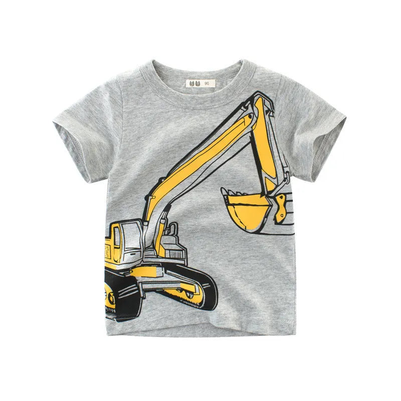 Children's short sleeve cotton t-shirt with cartoon pattern in flower ash colour