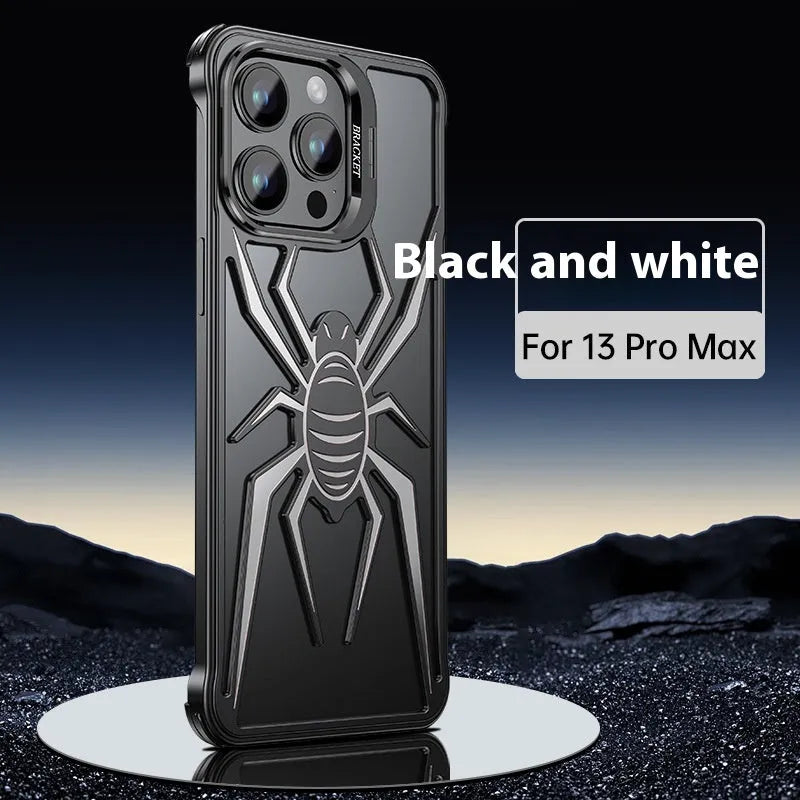 Frameless airbag drop-resistant metal phone case for iPhone 15 Pro Max – black hollow half pack design