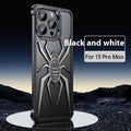 Frameless airbag drop-resistant metal phone case for iPhone 15 Pro Max – black hollow half pack design