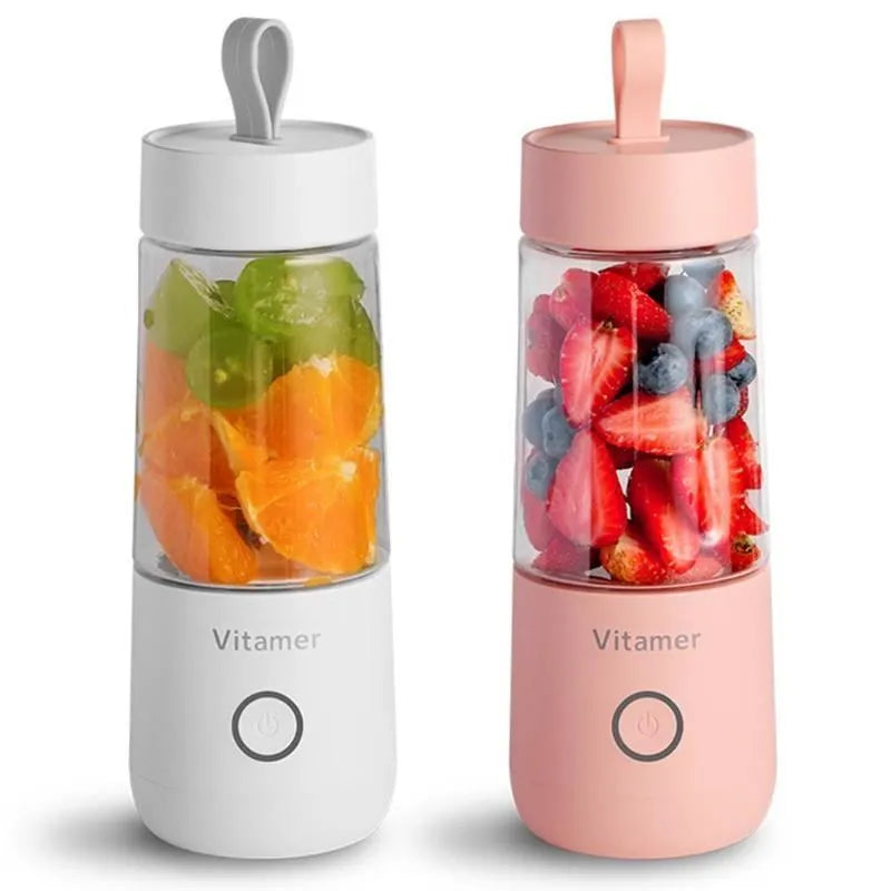 White portable USB blender juicer with 350ml Tritan cup and silicone lifting ring
