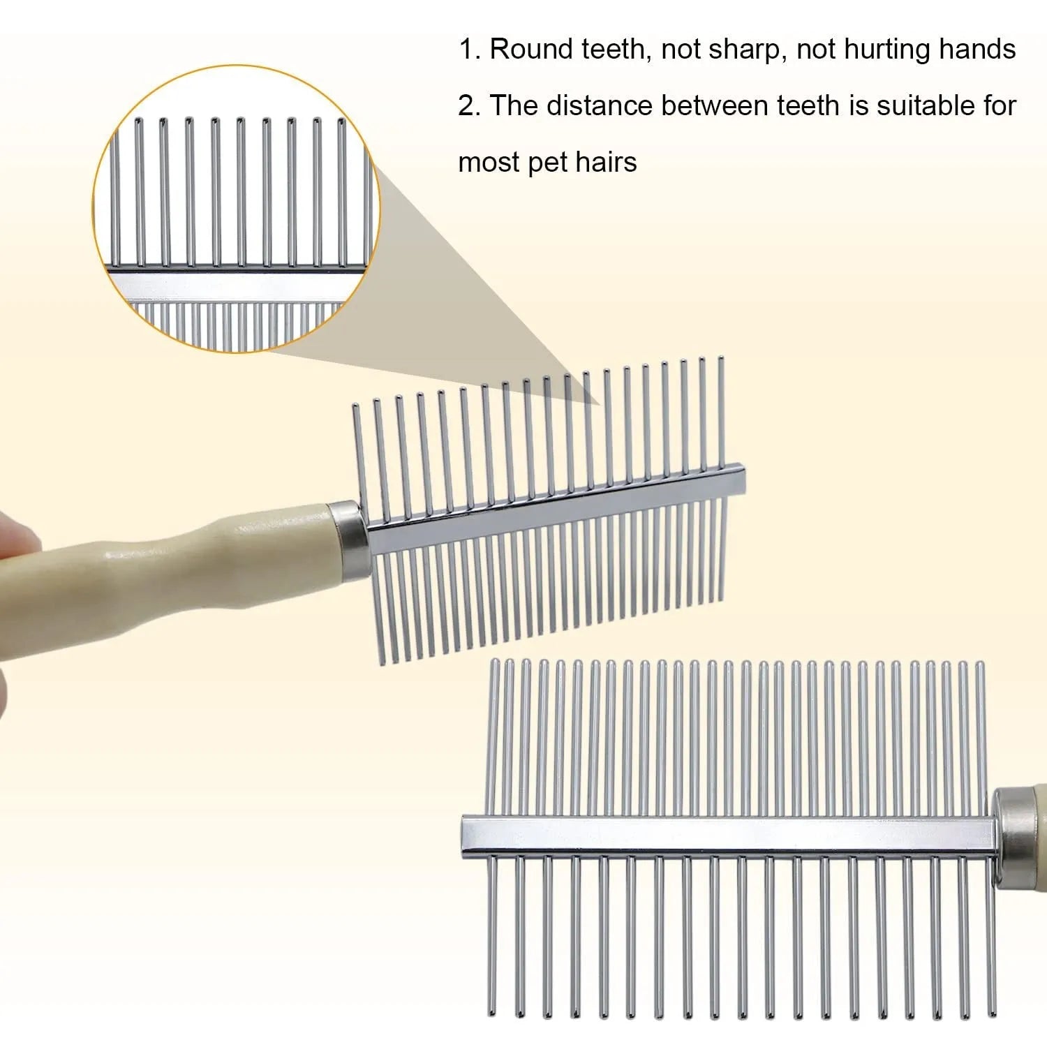 Wooden handle pet grooming comb with smooth round needles for dogs and cats