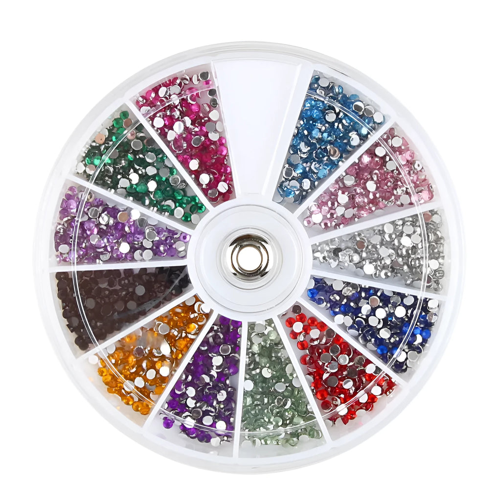 Flatback diamond rhinestone nail art in 1.5mm pack of 12 assorted colours
