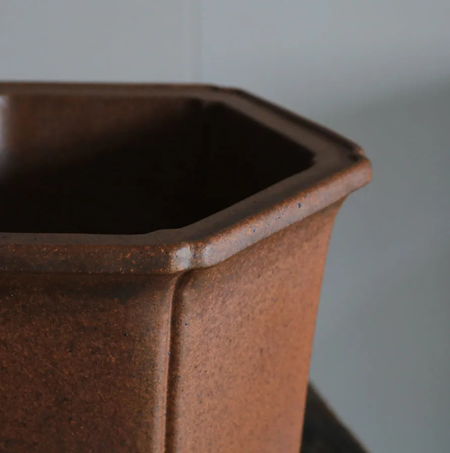 Antique-style hexagonal ceramic orchid bonsai pot with purple sand craft finish