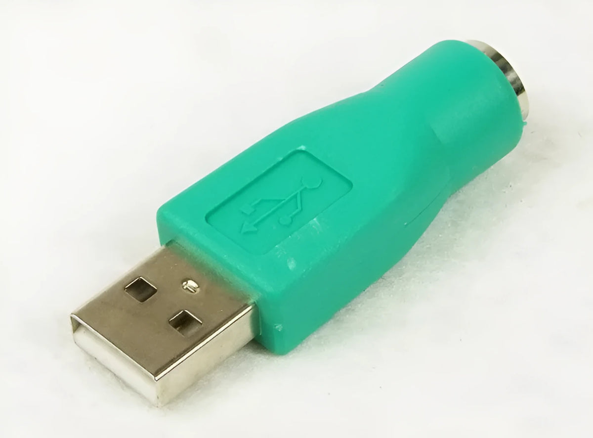 Green PS2 to USB adapter with 1 metre copper wire cable for computer connection