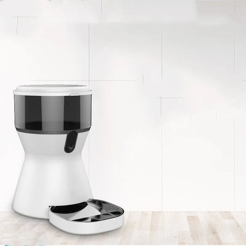 White ABS automatic pet feeder for dogs and cats with button control panel