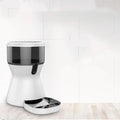 White ABS automatic pet feeder for dogs and cats with button control panel