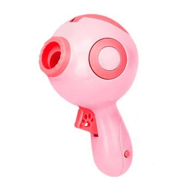 Green, orange, or pink dog treat launcher and slow feeder interactive toy.