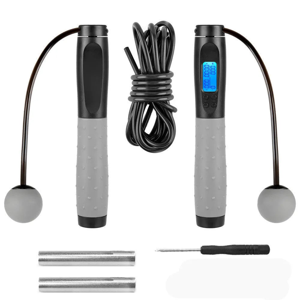 Smart electronic counting skipping rope with ABS TPE handle, 3m and 30cm PVC ropes, and 325mm rubber ball.