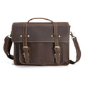 Men's first layer crazy horse leather handbag in dark brown, 36cm x 9cm x 27cm shoulder messenger bag