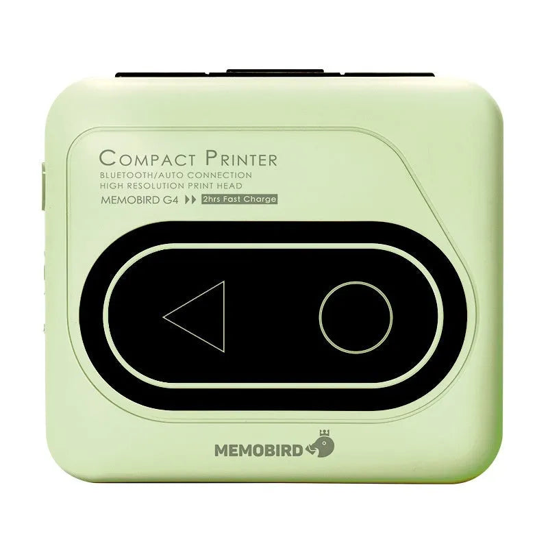 Portable Bluetooth mini printer with thermal paper in avocado green, pink, small yellow duck, and white options