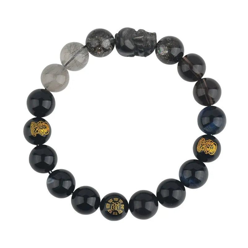 Handmade five elements crystal bracelet with geometric gold, wood, water, fire and soil beads