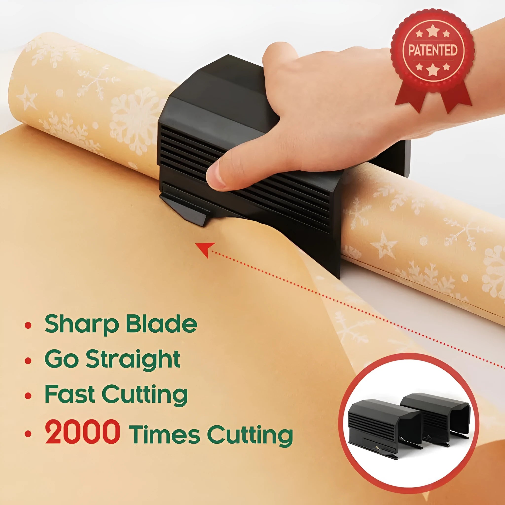 Injection-molded plastic paper cutter for roll paper scroll packaging in black red or green