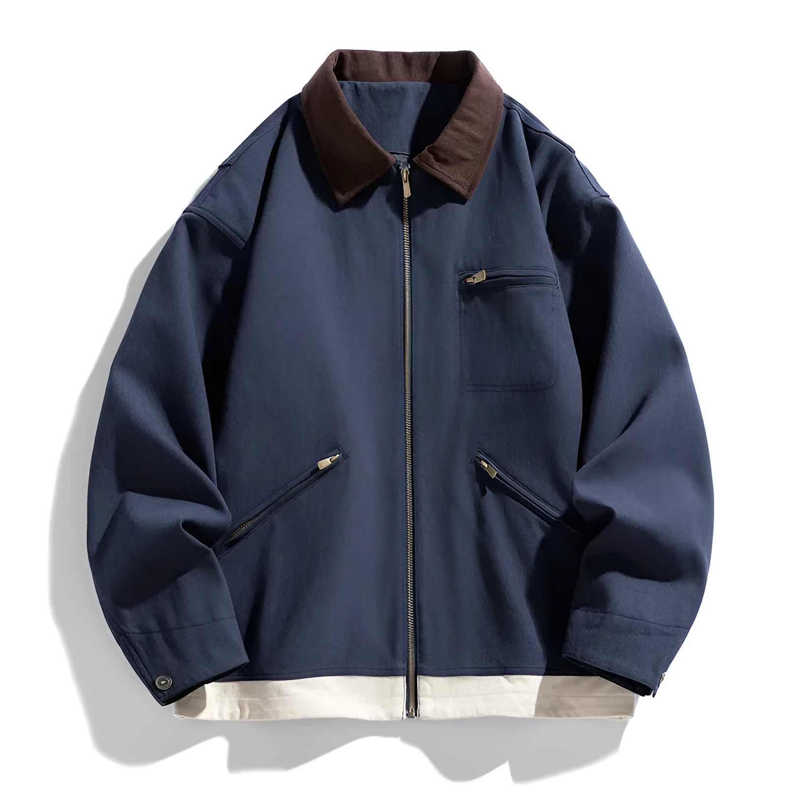 Korean style retro lapel autumn jacket in mint green with contrasting collar and side seam pockets