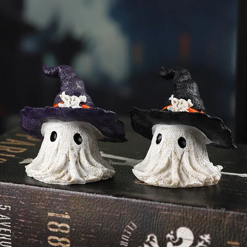 Resin Halloween wizard hat ornament in black or purple colour.