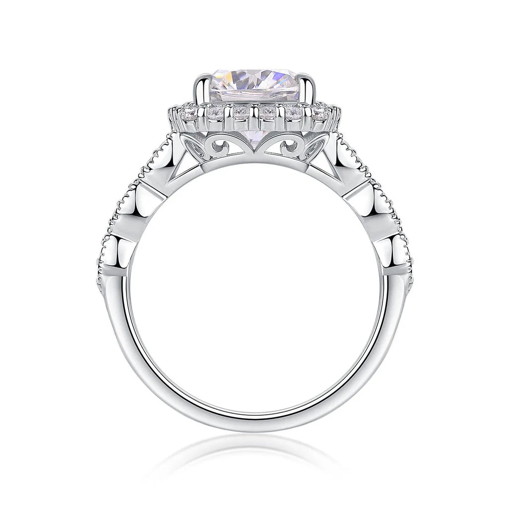 Square moissanite wedding ring, platinum plated S925 silver, 8.5mm stone, in gift box with GRA certificate