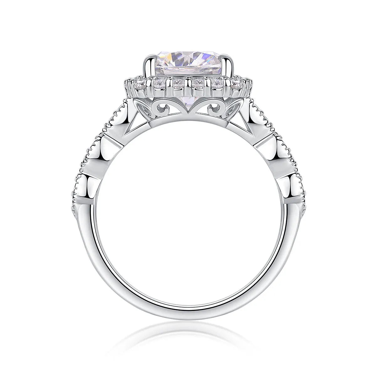 Square moissanite wedding ring, platinum plated S925 silver, 8.5mm stone, in gift box with GRA certificate