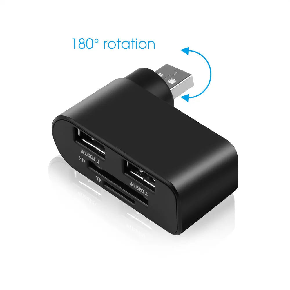 USB 2.0 hub and multi-function card reader splitter with three-port docking station in black or white ABS