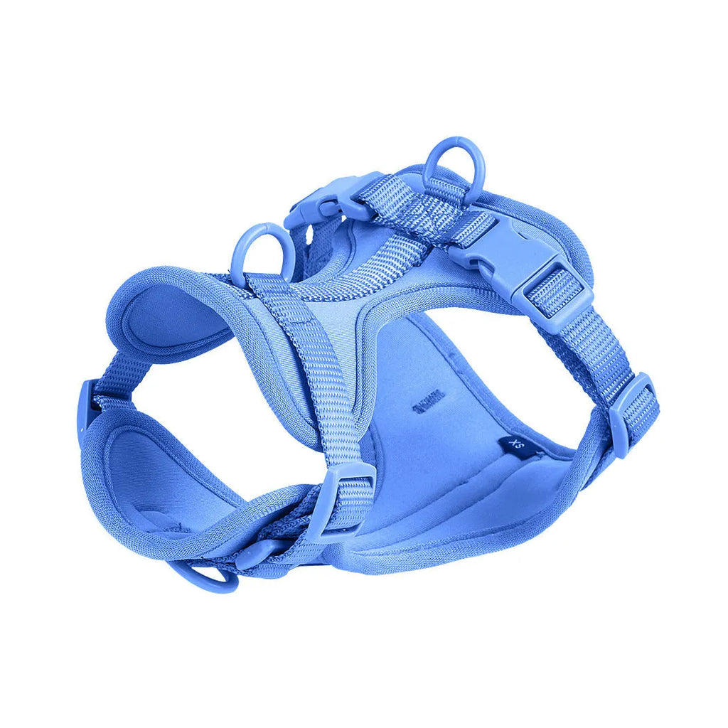 Dog tactical chest back and collar set in black PVC with leash and harness for outdoor training