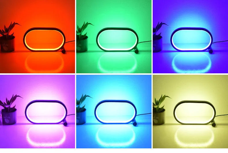 USB plug-in oval acrylic night light with touch control, metal base, and dimmable LED in black