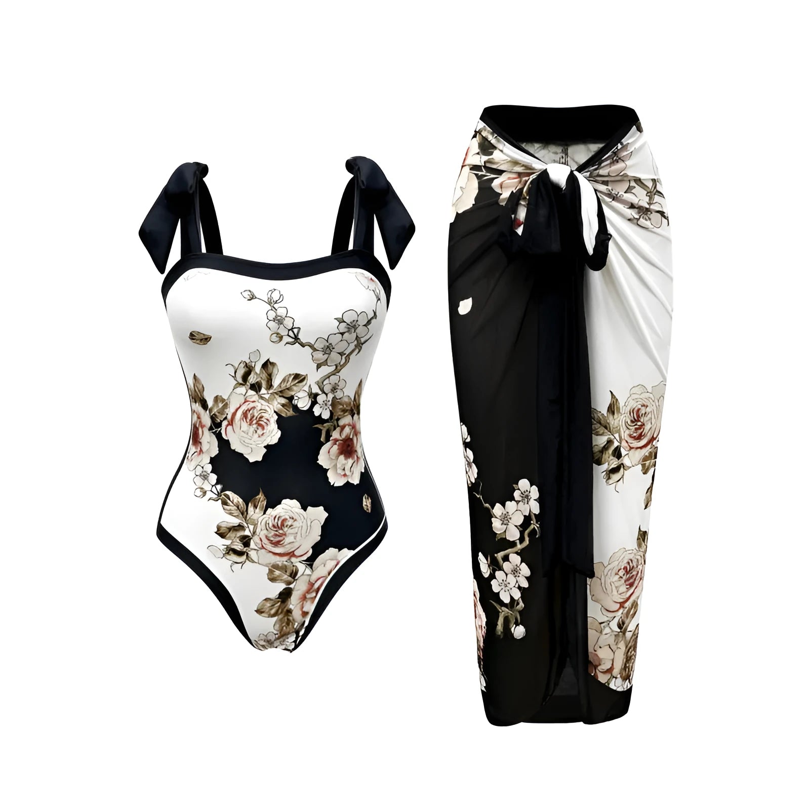 Retro conservative one-piece swimsuit with matching skirt in Milky White colour, full front view