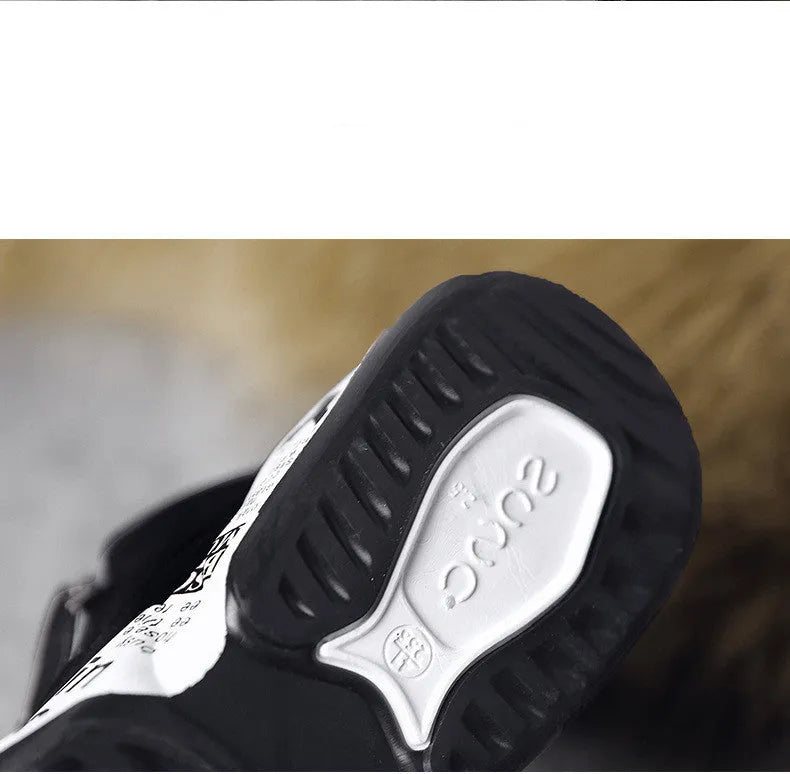 Men's high-top snow boots fleece-lined suede upper rubber sole non-slip winter sneakers black white