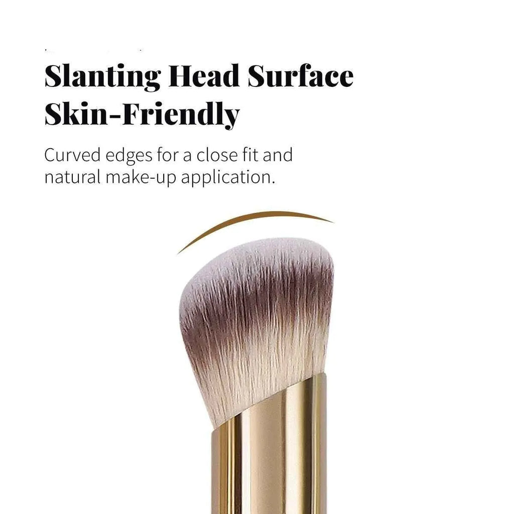 MAANGE apricot coloured angled powder blusher brush set with synthetic bristles