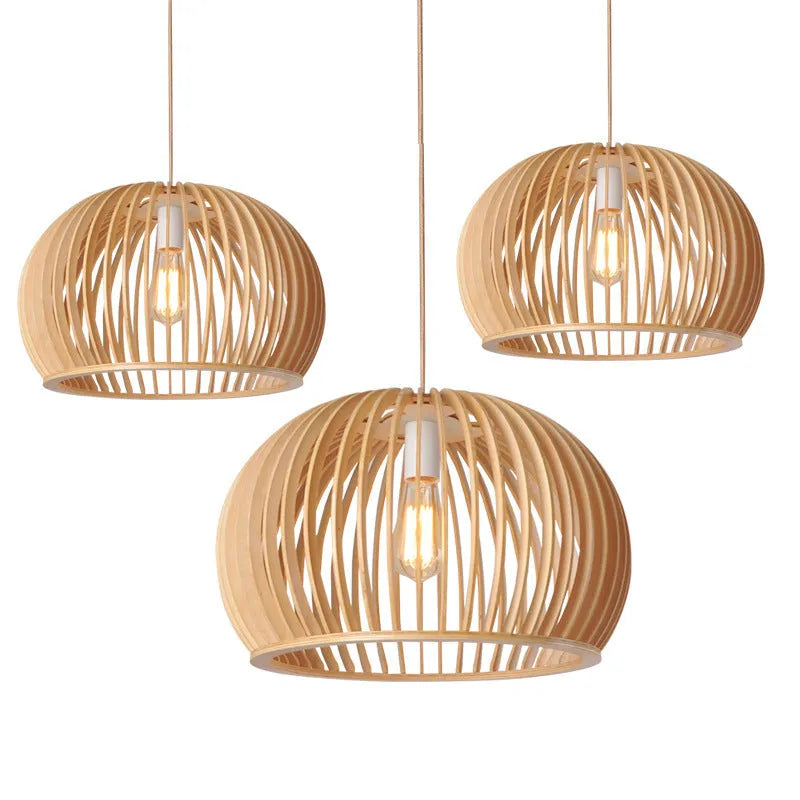 Nordic wooden half-round pumpkin chandelier 33cm diameter with adjustable suspension line