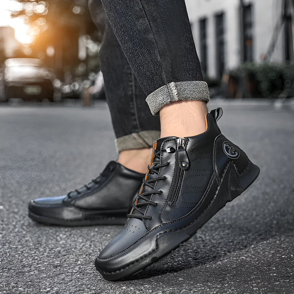 Men's casual ankle boots high top rubber sole lightweight shock absorption brown green black