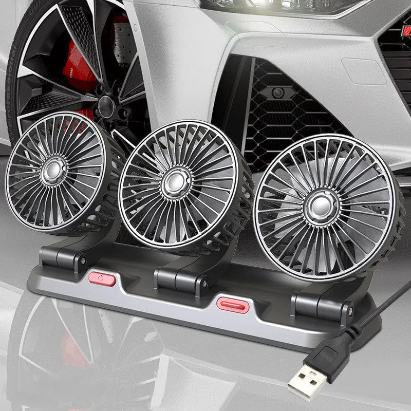 Three head automotive electric cooling fan with long cable for car cigarette lighter or USB power