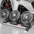 Three head automotive electric cooling fan with long cable for car cigarette lighter or USB power