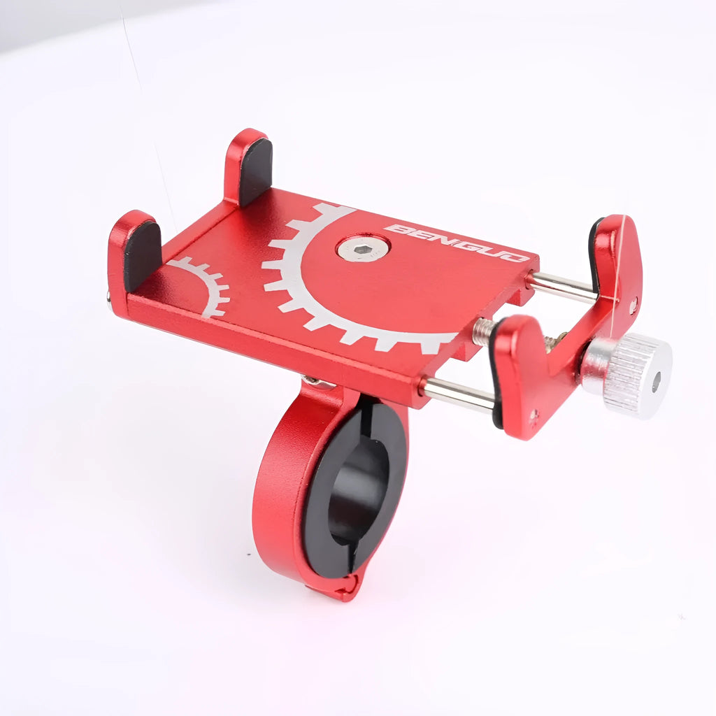 Aluminium alloy bicycle phone holder with fixed mount design in black, red and titanium colour options
