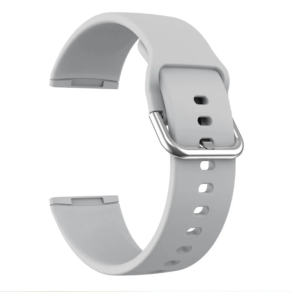 Silicone replacement strap with silver buckle for Fitbit Versa 3 and Sense 2 in multiple colour options.