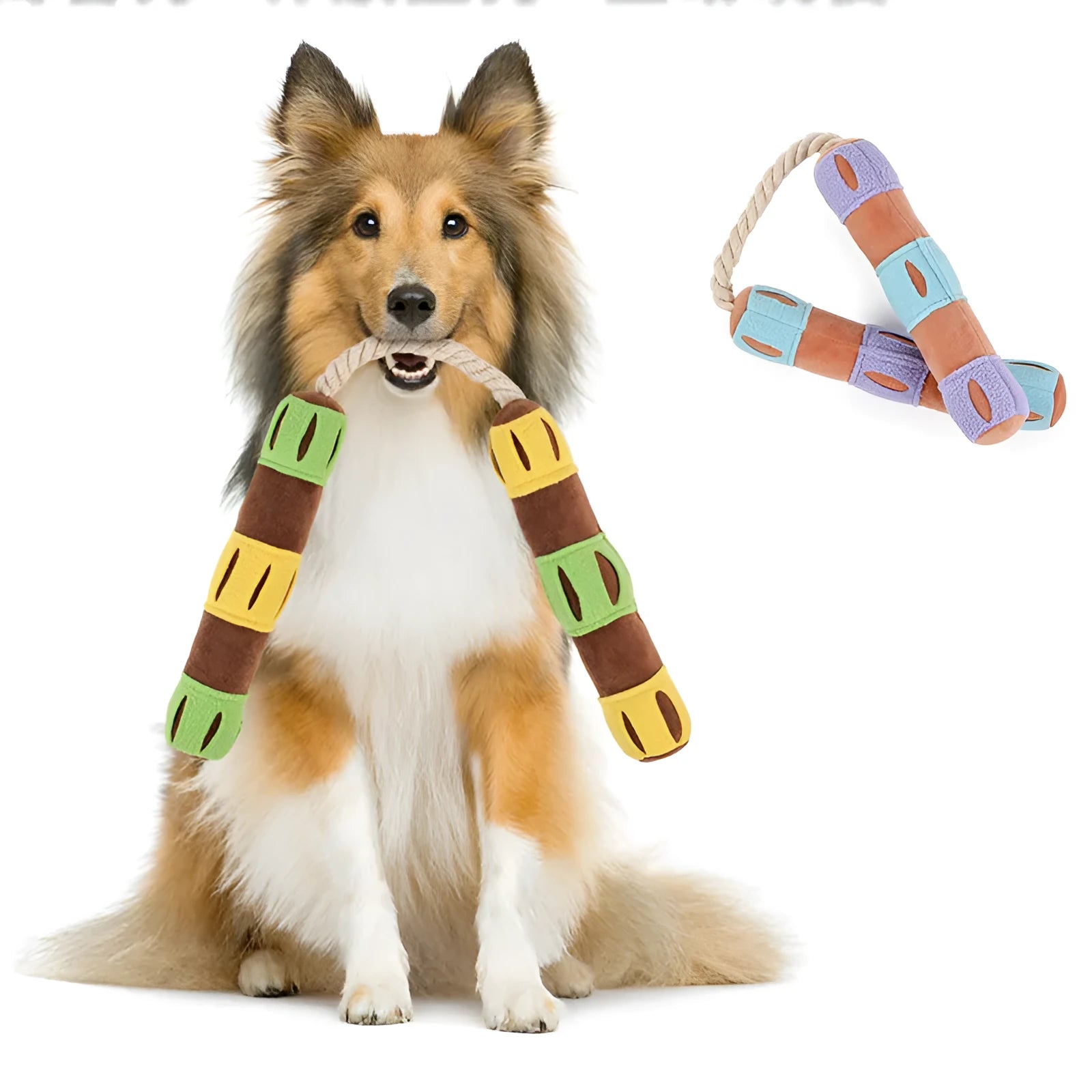 Purple and yellow plush dog snuffle mat toy for slow feeding and interactive puzzle play.