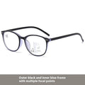 Women's ultra-light presbyopic glasses with multi-focus lenses in a choice of frame colours.