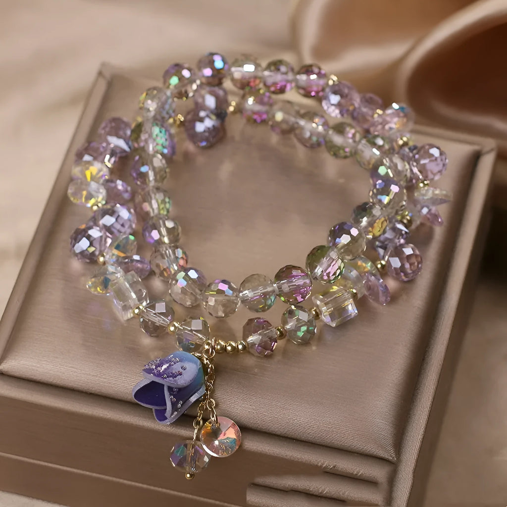 High-grade colourful Austrian crystal bracelet for women with Lily pendant in Bright White