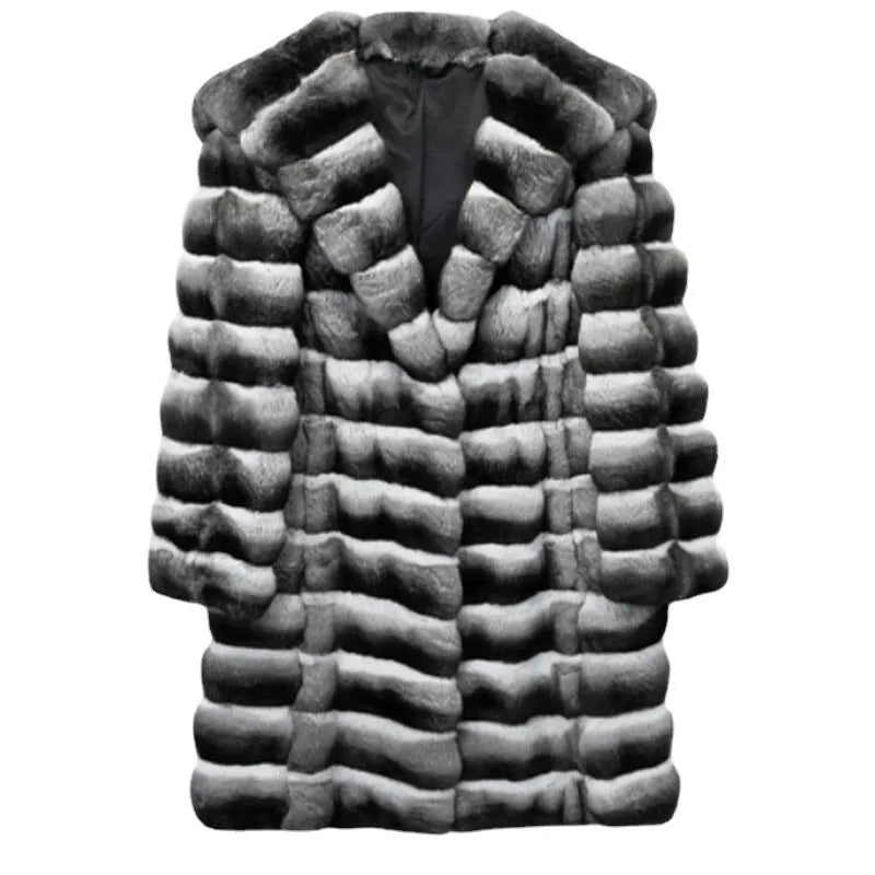Women's zebra stripe pattern faux mink overcoat mid-length winter coat