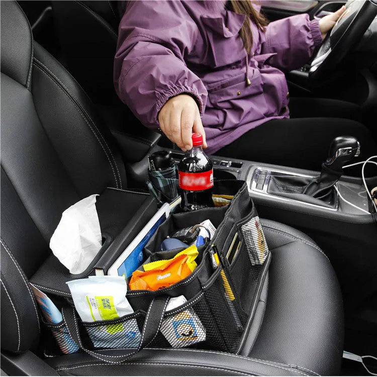 Black oxford cloth car trunk storage box with carry handle, 33cm dimensions