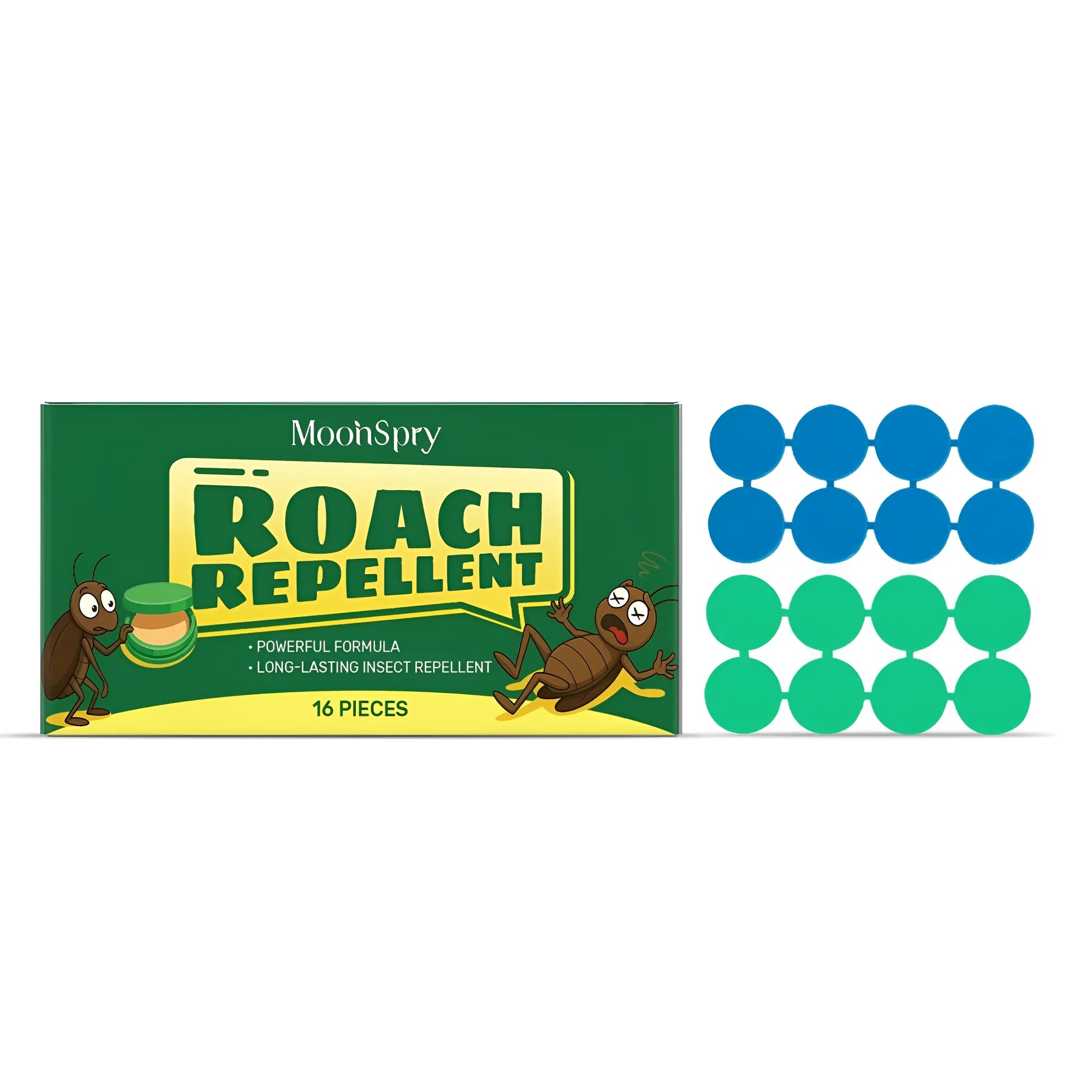 Pack of 16 cockroach bait gel stations with adhesive backing for indoor pest control.