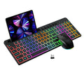 Black wireless keyboard and mouse set with card slot showing waterproof keyboard and 2.4GHz receiver