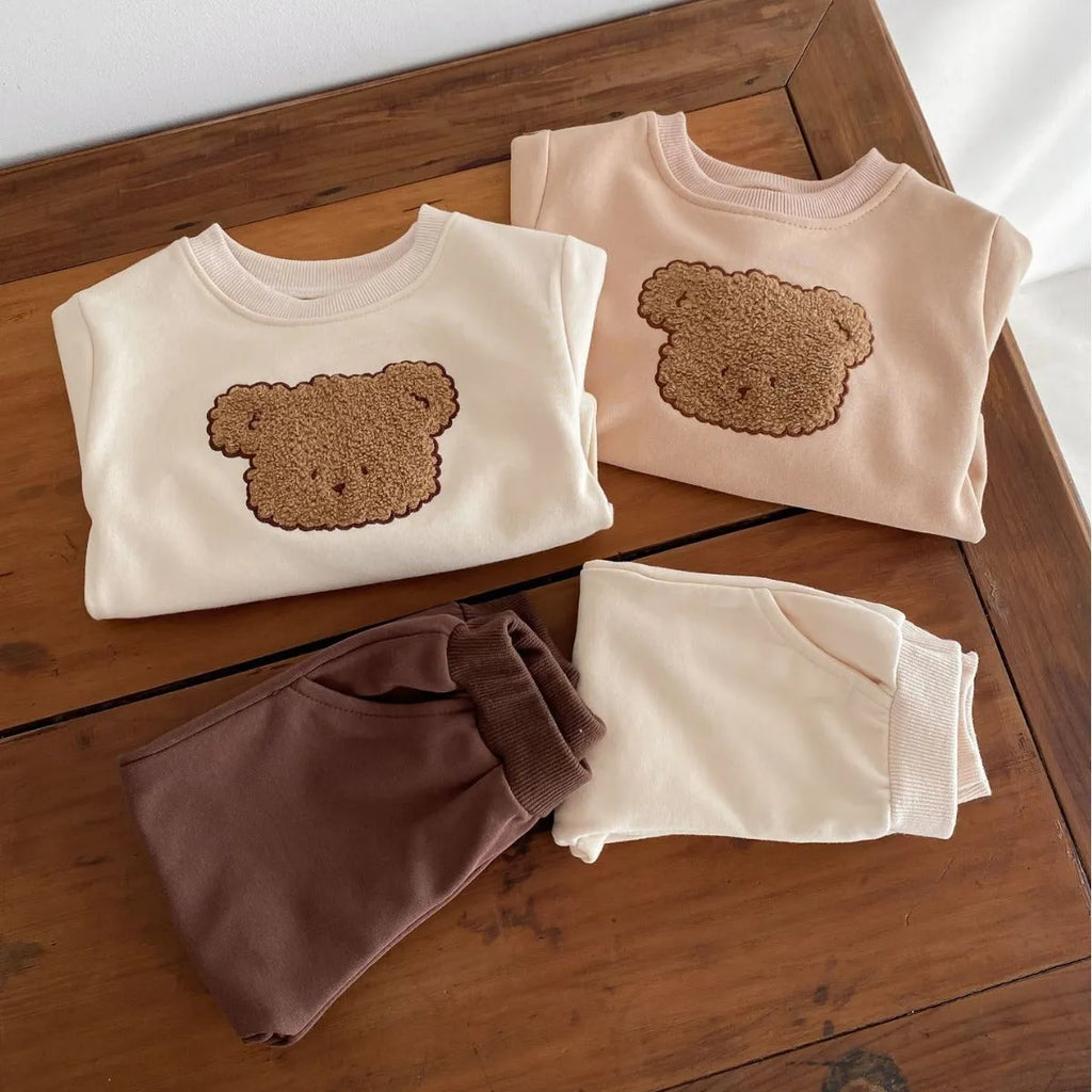 Bear long-sleeved sweater split two-piece suit in khaki with animal pattern for toddlers