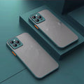 Frosted magnetic iPhone case in multiple colours showing front and back views