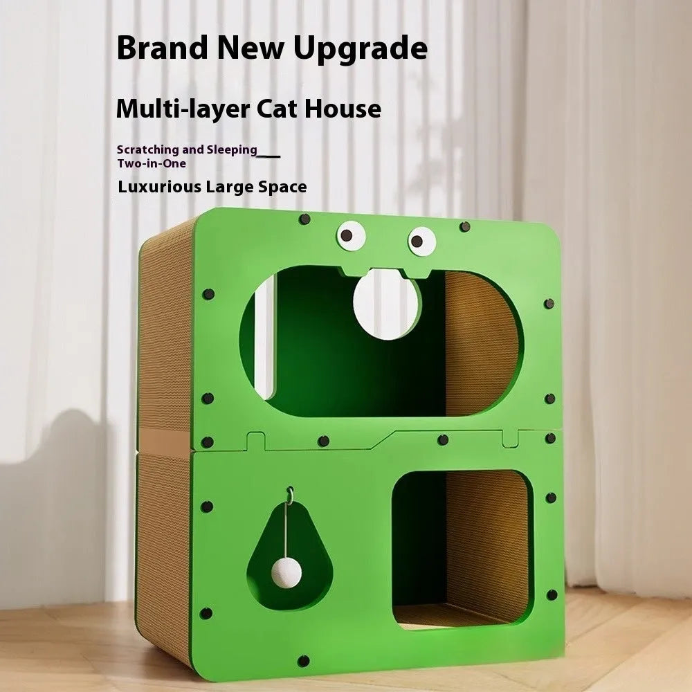 Double layer cat scratching board with integrated cat nest in cute style design options