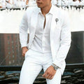 White cotton two-piece men's suit with slim fit design for wedding groomsman clothing