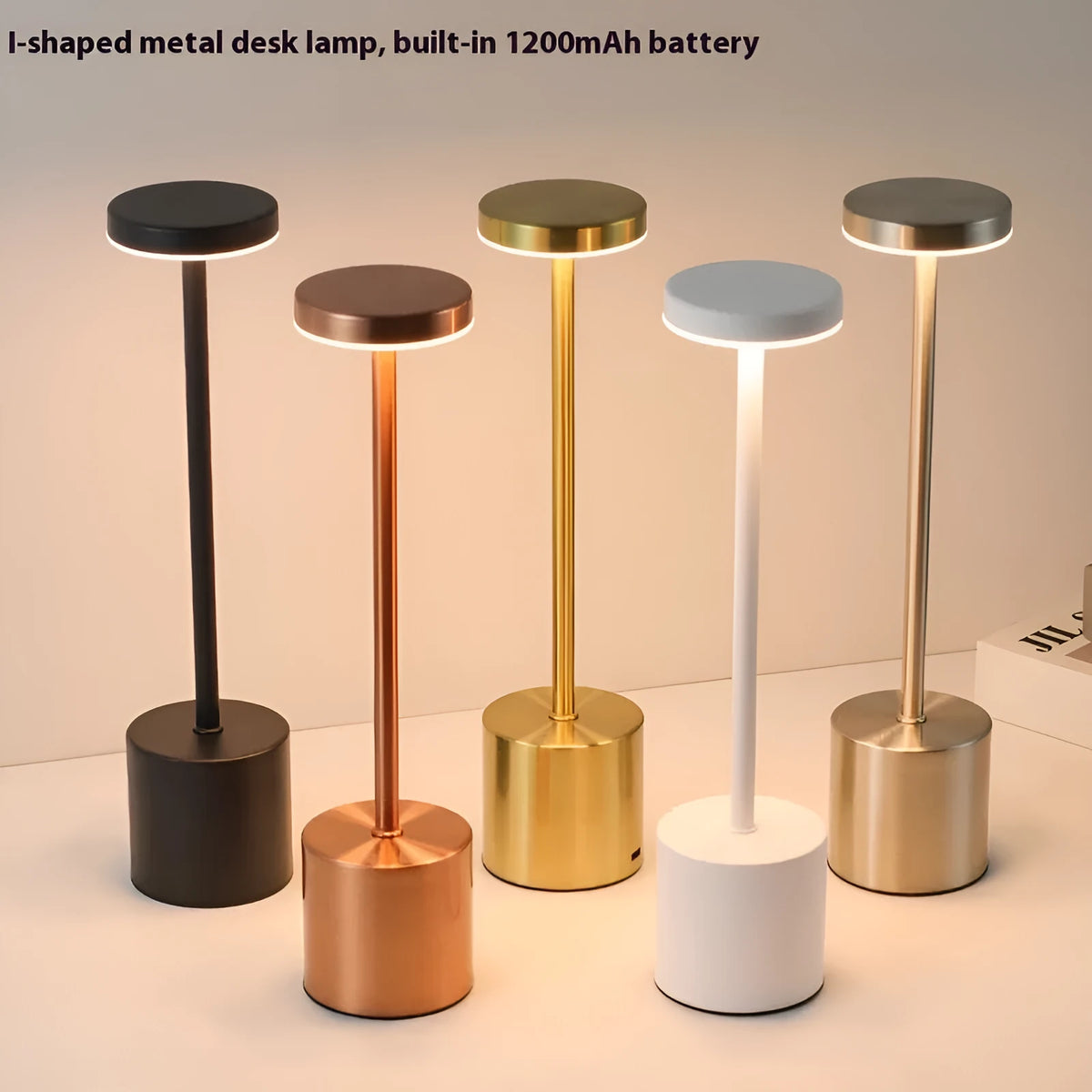 LED rechargeable small night lamp with three colour charging, I-shaped table lamp in five colour options