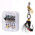 Five bionic poison mosquito fishing hooks with spinning sequins in multicolour patterns