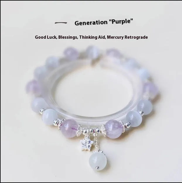 Women's crystal moon bracelet with opal amethyst colour and manual craftsmanship details