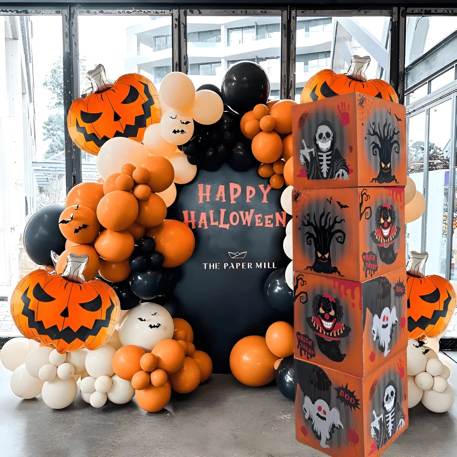 Orange blood wine bottle aluminium balloon Halloween decoration set with four ghost boxes